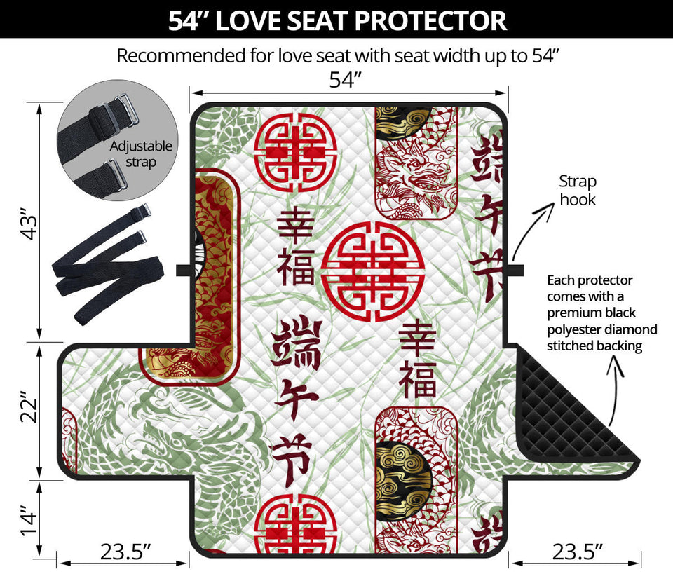 Dragon Pattern Happy Dragon Boat Festival Loveseat Couch Cover Protector