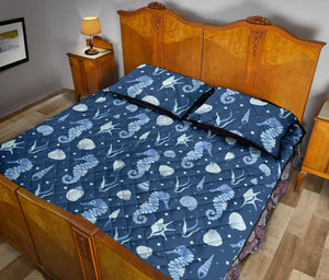 Seahorse Shell Pattern Quilt Bed Set