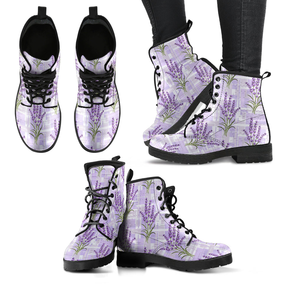 Lavender Pattern Theme Leather Boots