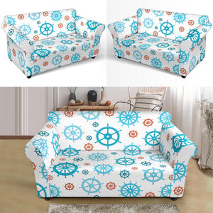 Nautical Steering Wheel Rudder Pattern Background Loveseat Couch Slipcover