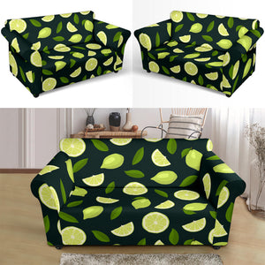 Lime Leaves Pattern Loveseat Couch Slipcover