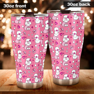 Poodle Pink Heart Pattern Tumbler