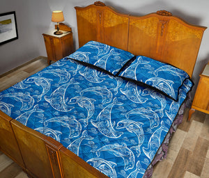 Dolphin Tribal Blue Pattern  Quilt Bed Set