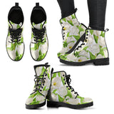 White Tulip Pattern Leather Boots