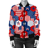 USA Star Hexagon Pattern Women Bomber Jacket