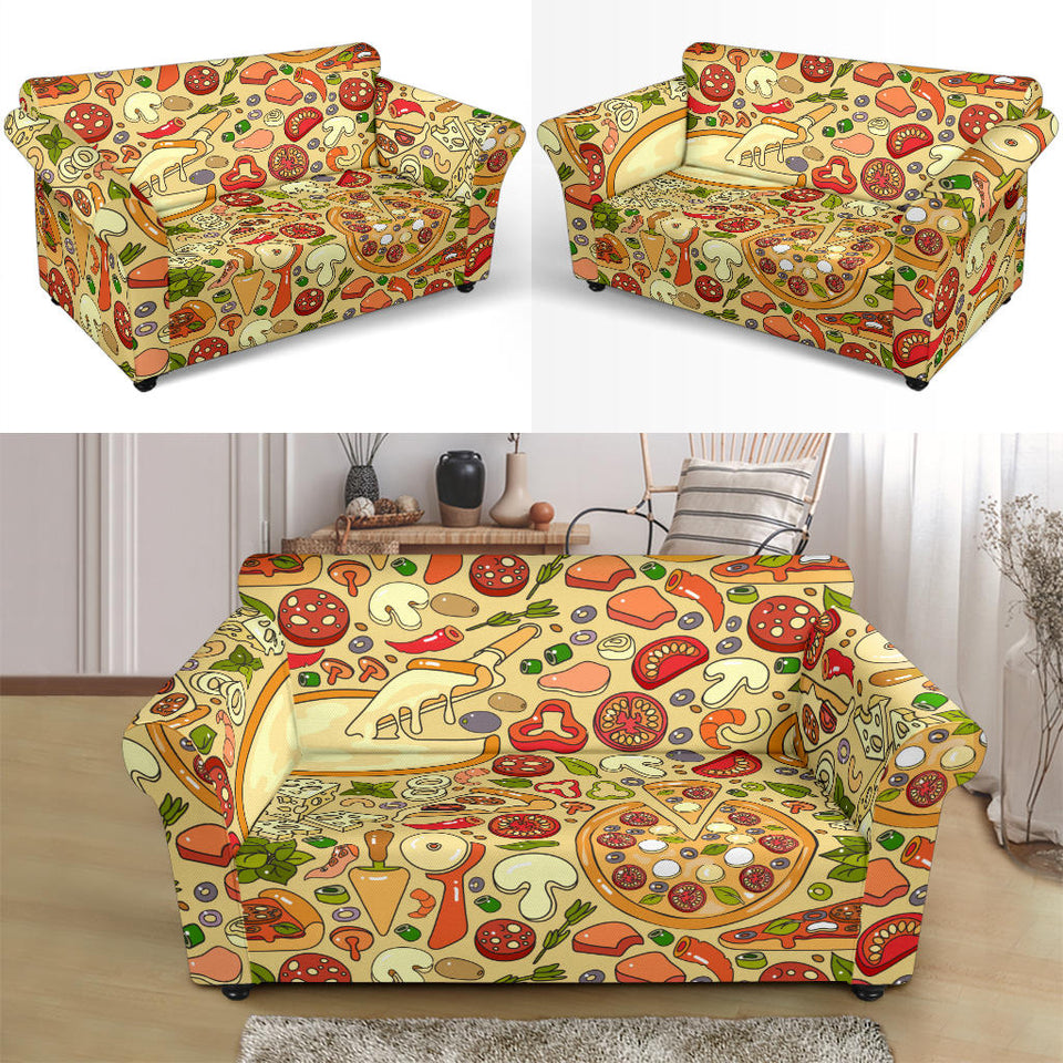 Pizza Pattern Background Loveseat Couch Slipcover