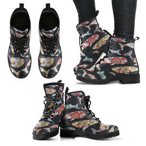 Whale Flower Tribal Pattern Leather Boots