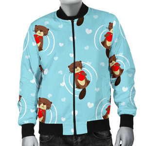 Otter Heart Pattern Men Bomber Jacket