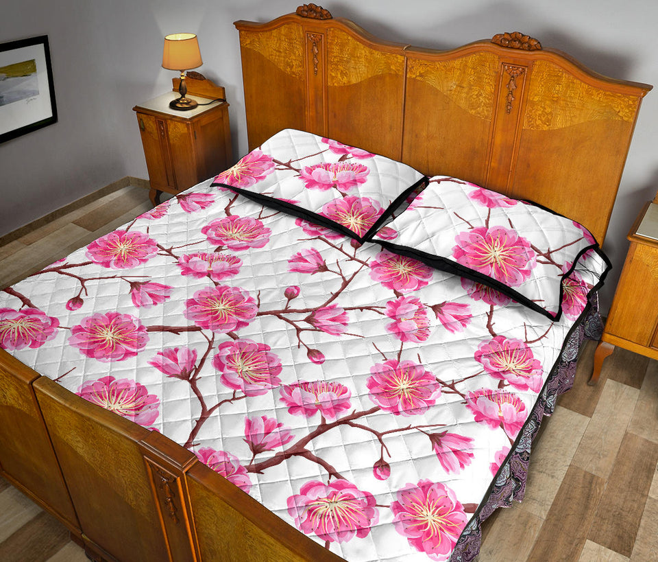 Pink Sakura Pattern Quilt Bed Set