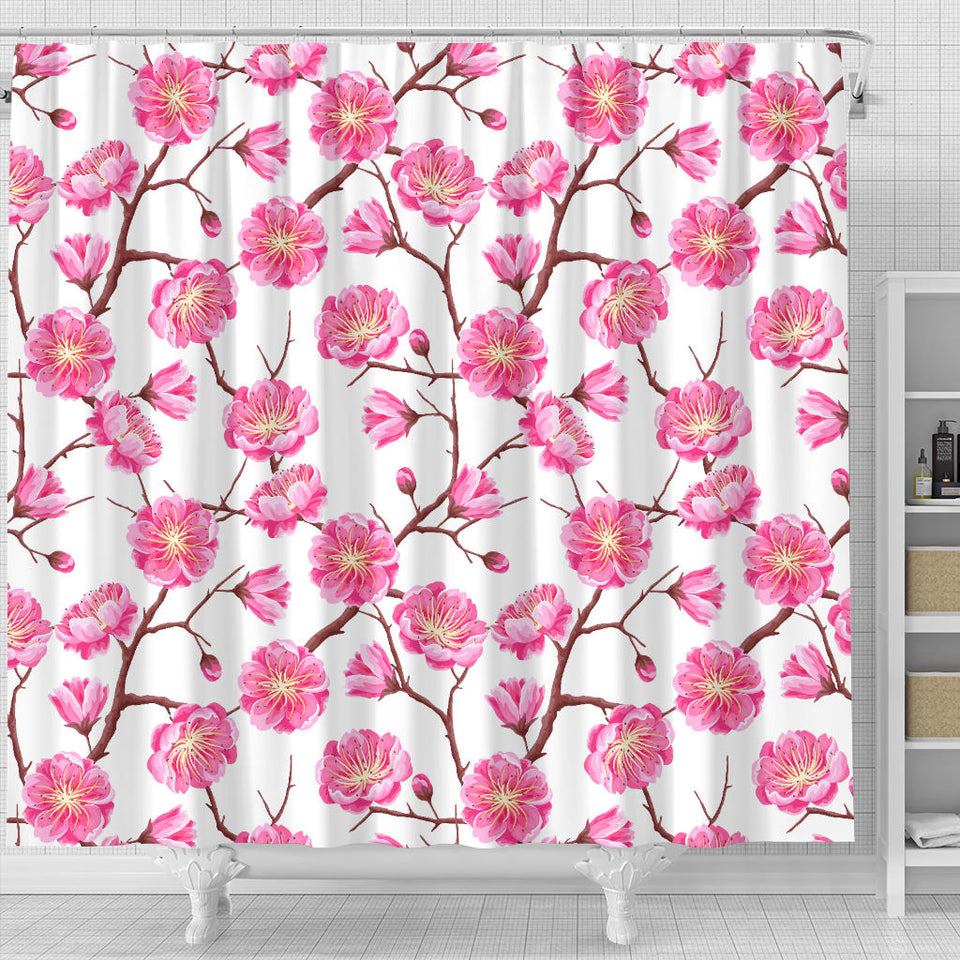 Pink Sakura Pattern Shower Curtain Fulfilled In US