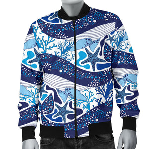 Whale Starfish Pattern Men Bomber Jacket