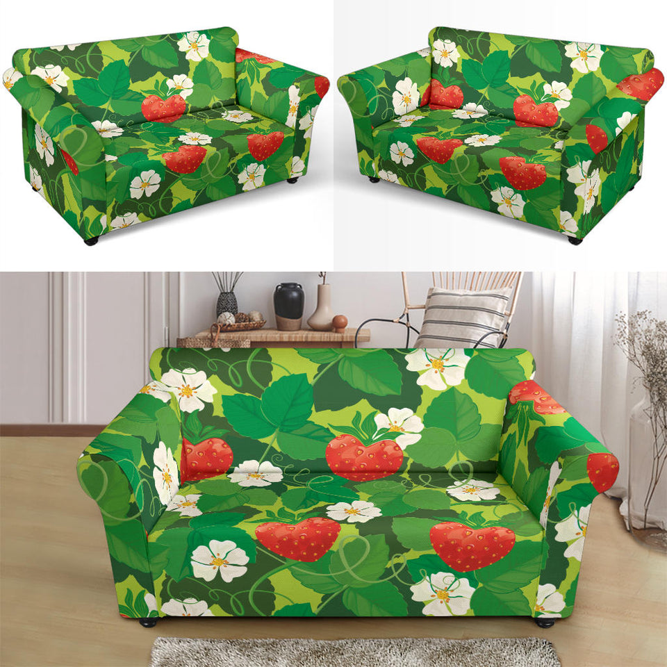 Strawberry Leaves Pattern Loveseat Couch Slipcover