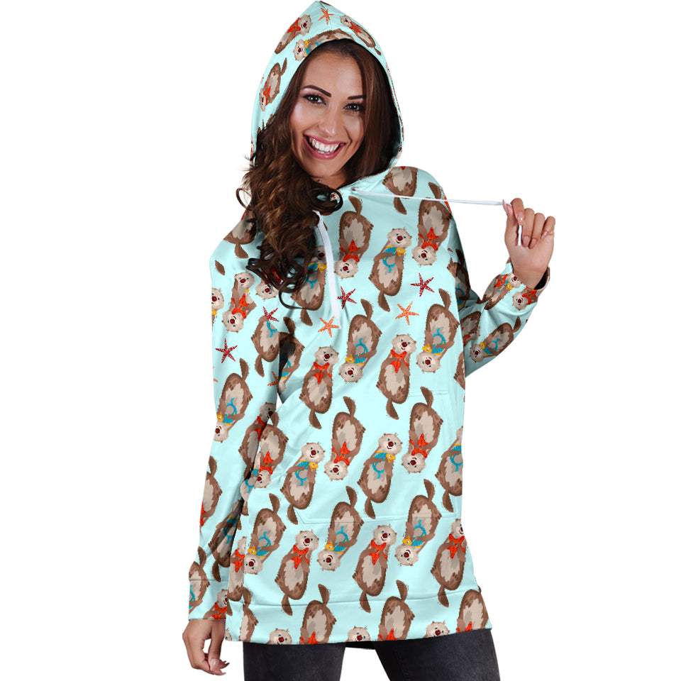 Otter Pattern Background Women Hoodie Dress