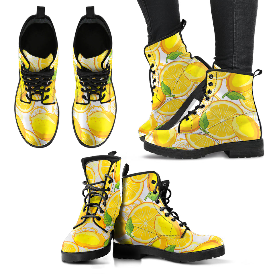 Lemon Pattern Background Leather Boots