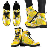 Lemon Pattern Background Leather Boots