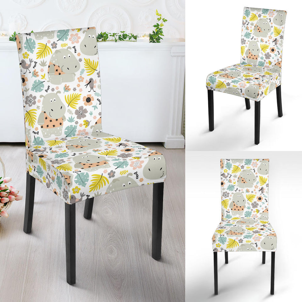 Hippopotamus Pattern Print Design 05 Dining Chair Slipcover