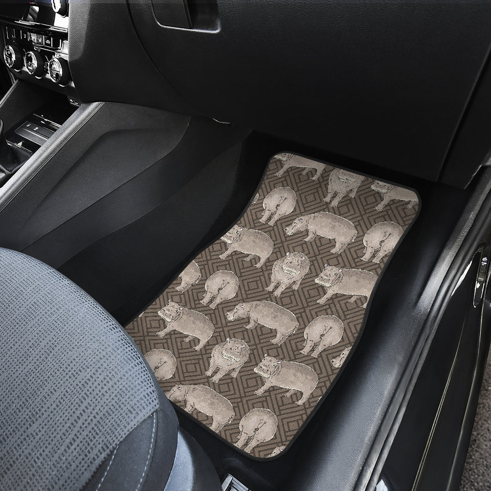 Hippopotamus Pattern Print Design 04 Front and Back Car Mats