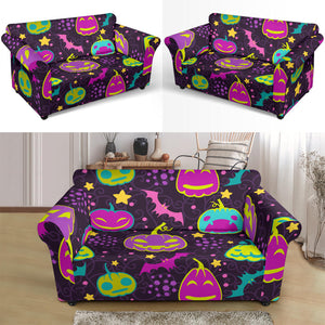 Halloween Pumpkin Bat Pattern Loveseat Couch Slipcover