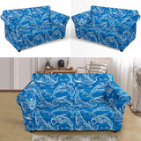 Dolphin Tribal Blue Pattern  Loveseat Couch Slipcover