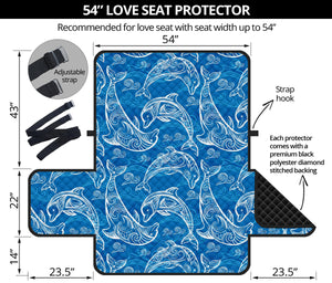 Dolphin Tribal Blue Pattern  Loveseat Couch Cover Protector