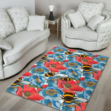 Bee Red and Blue Hibiscus Pattern Area Rug