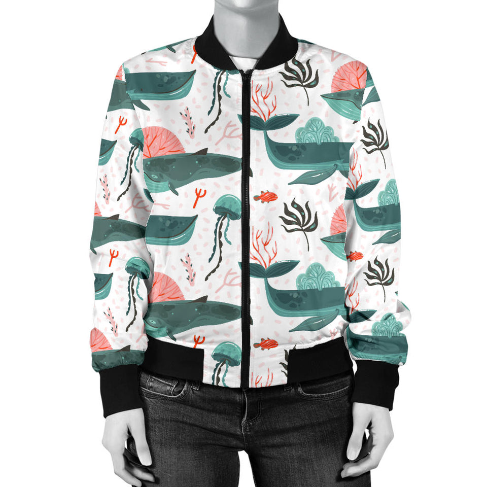 Whale Jelly Fish Pattern  Women Bomber Jacket