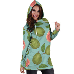 Guava Pattern Green Background Women Hoodie Dress