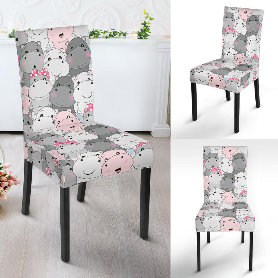 Hippopotamus Pattern Print Design 03 Dining Chair Slipcover