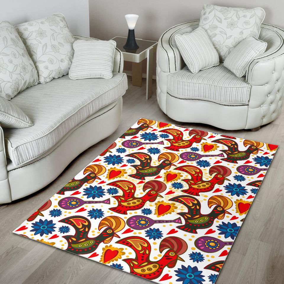 Colorful Rooster Chicken Guitar Pattern Area Rug
