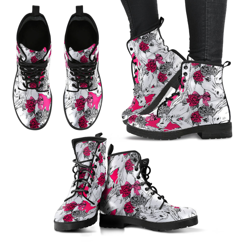 Horse Head Rose Pattern Leather Boots