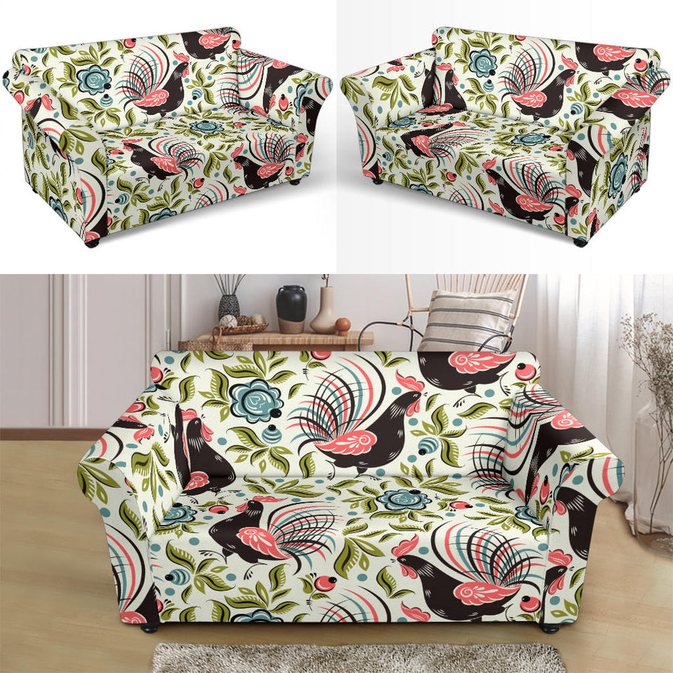 Rooster Chicken Leaves Pattern Loveseat Couch Slipcover