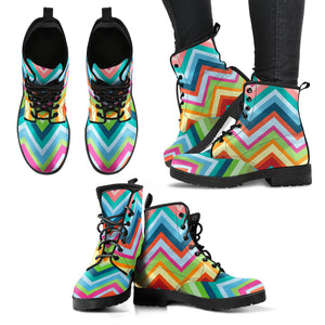 Rainbow Zigzag Chavron Pattern Leather Boots