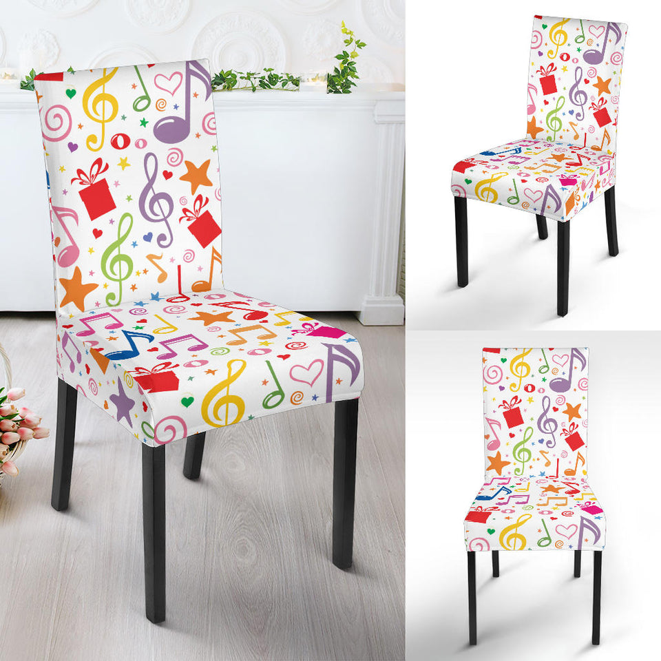 Music Notes Pattern Print Design 04 Dining Chair Slipcover