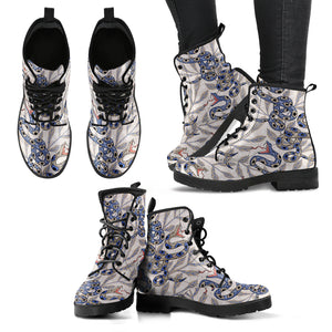 Snake Leaves Pattern Leather Boots