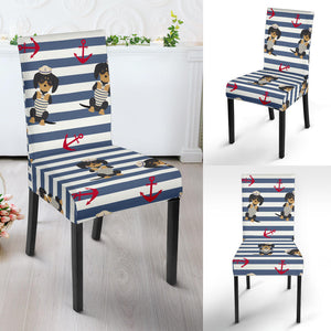 Dachshund Anchor Navy Blue Pattern Dining Chair Slipcover