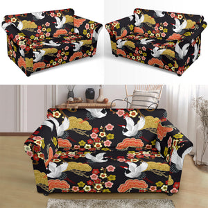 Japanese Crane Pattern Loveseat Couch Slipcover