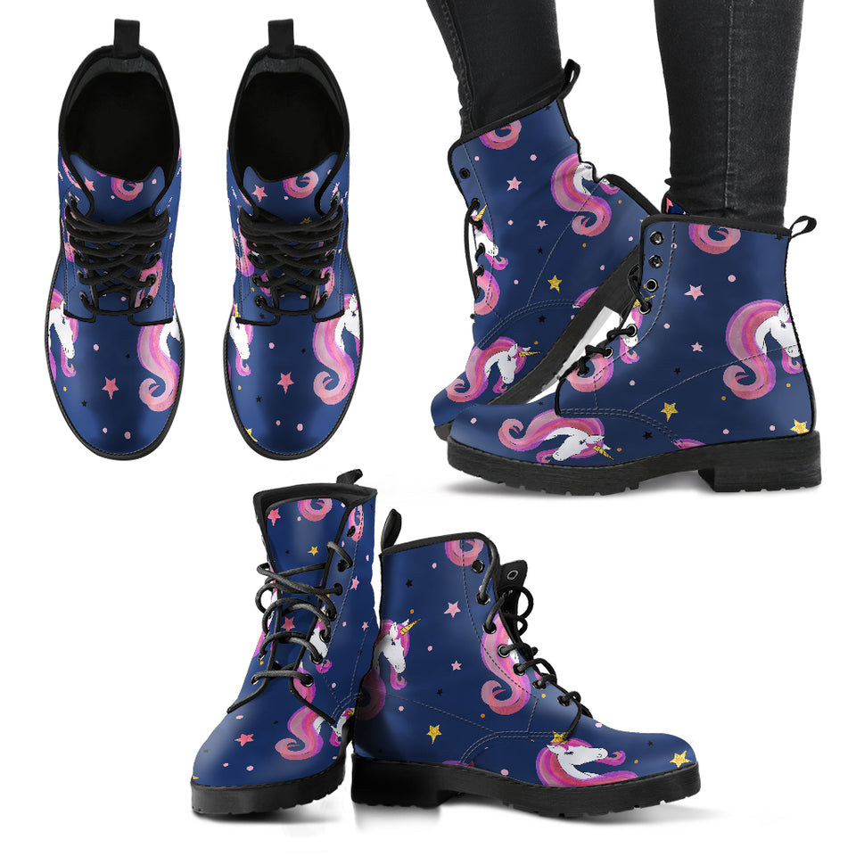 Unicorn Head Pattern Leather Boots