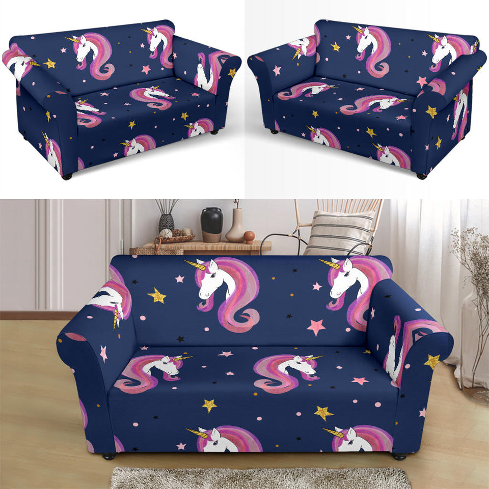 Unicorn Head Pattern Loveseat Couch Slipcover