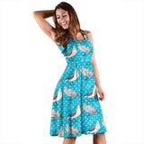 Seagull Pattern Print Design 02 Sleeveless Midi Dress