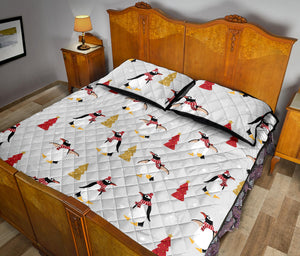 Penguin Christmas Tree Pattern Quilt Bed Set