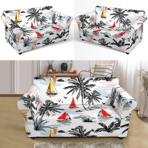 Sailboat Pattern Background Loveseat Couch Slipcover