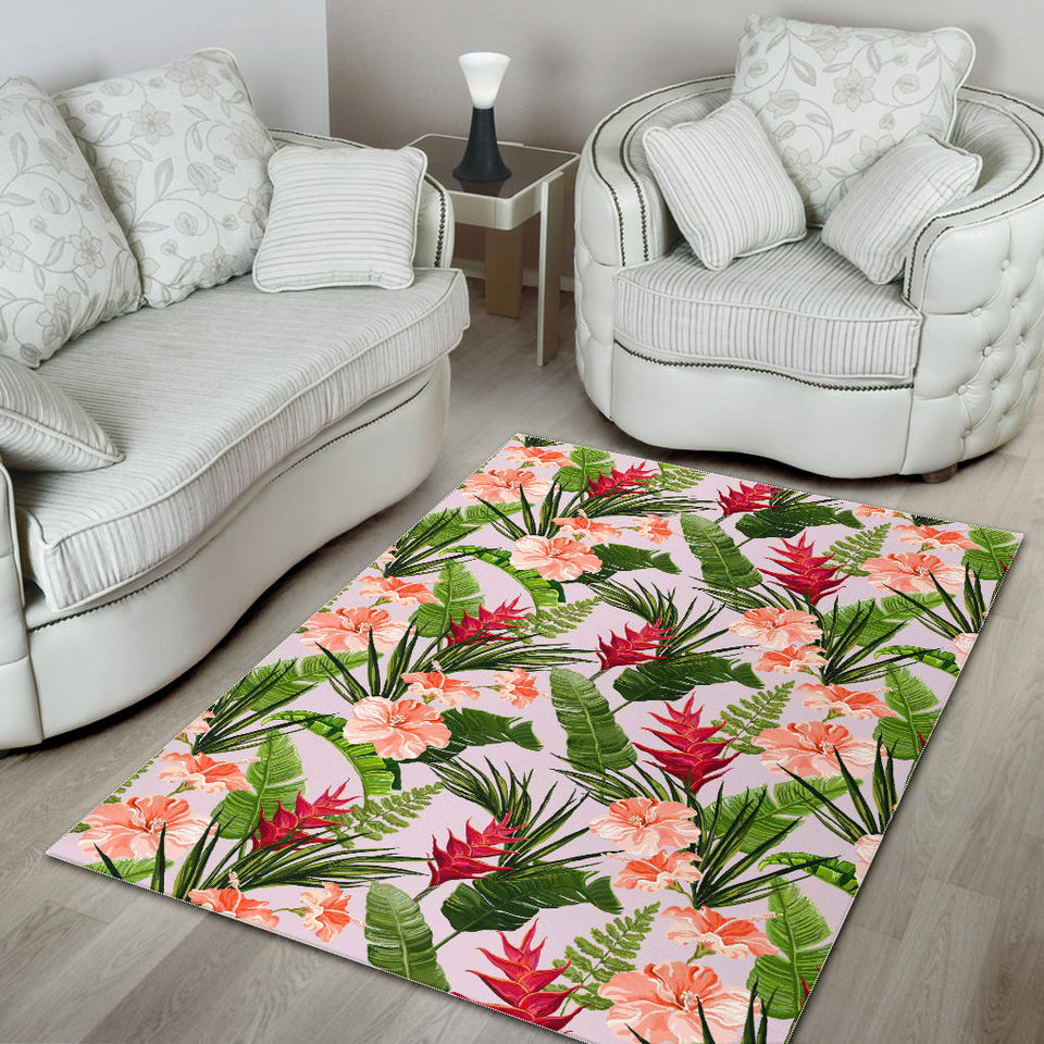 Heliconia Hibiscus Leaves Pattern Area Rug