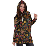 Rooster Chicken Flower Pattern Women Hoodie Dress