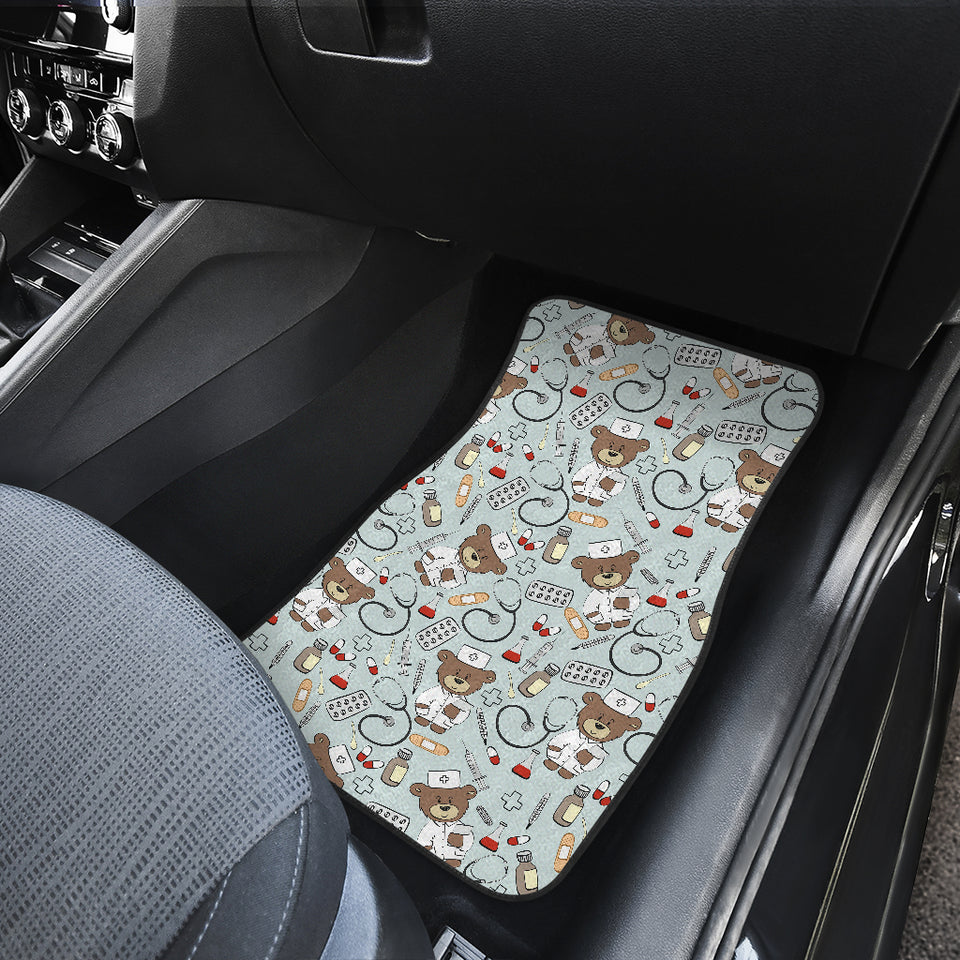 Teddy Bear Pattern Print Design 02 Front and Back Car Mats