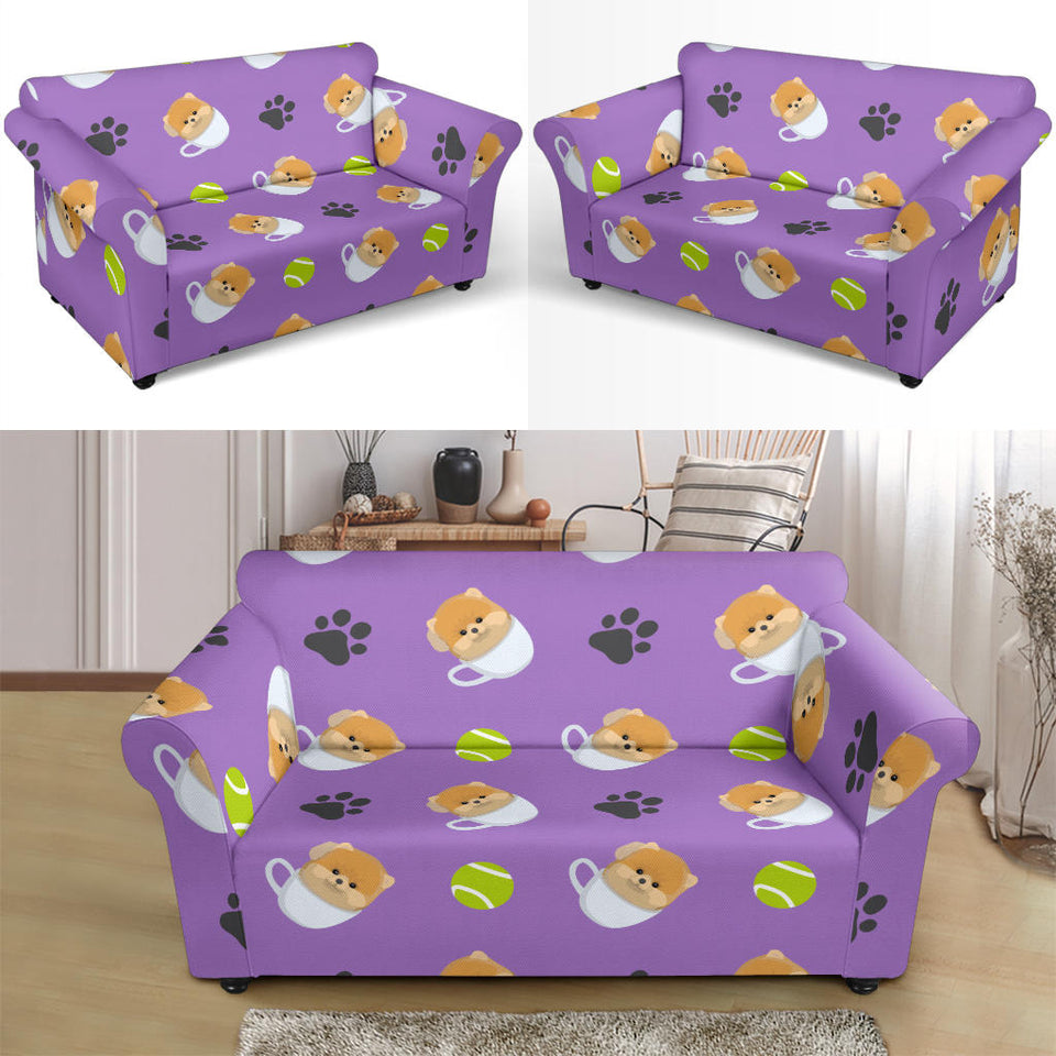 Pomeranian in Cup Pattern Loveseat Couch Slipcover