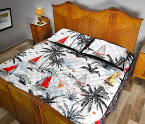 Sailboat Pattern Background Quilt Bed Set