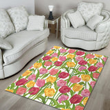 Pink Red Yellow Tulip Pattern Area Rug