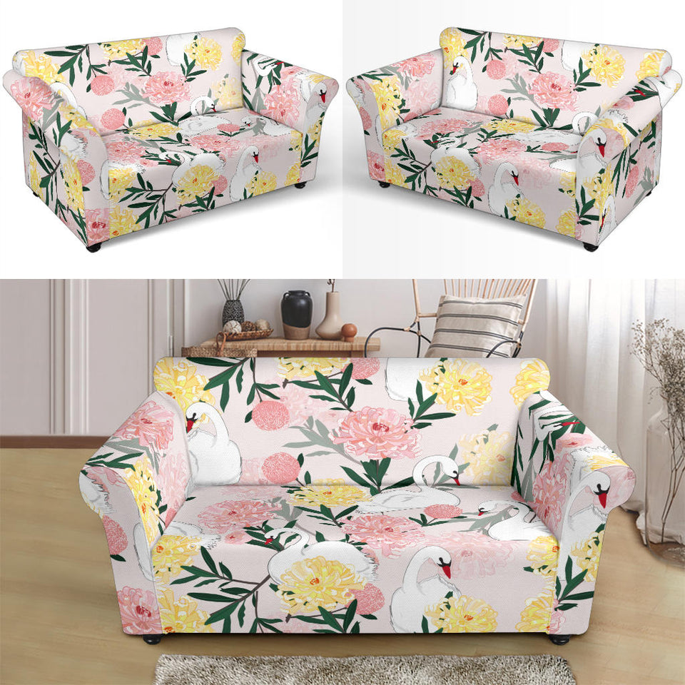 Swan Flower Pattern Loveseat Couch Slipcover