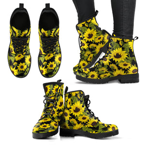 Sunflower Theme Pattern  Leather Boots