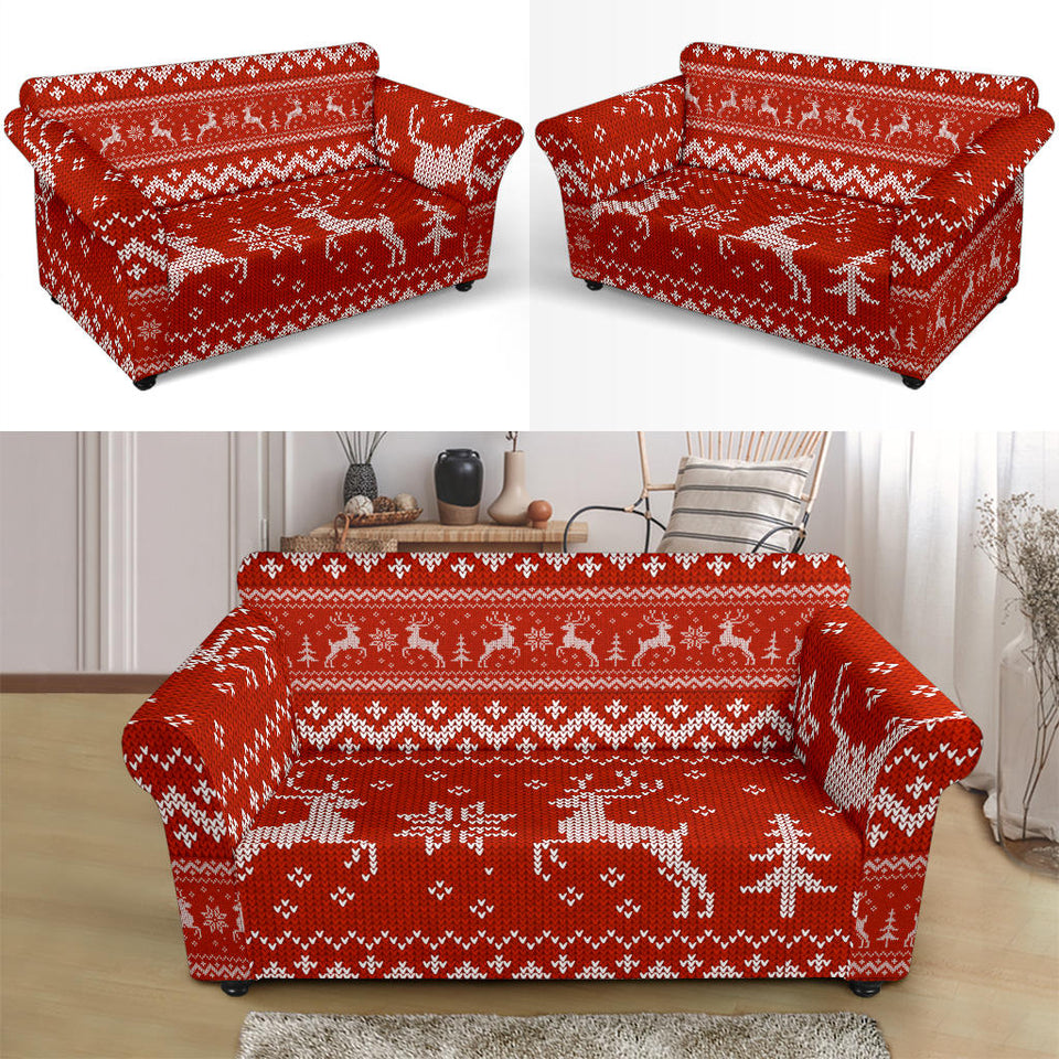 Deer Sweater Printed Red Pattern Loveseat Couch Slipcover